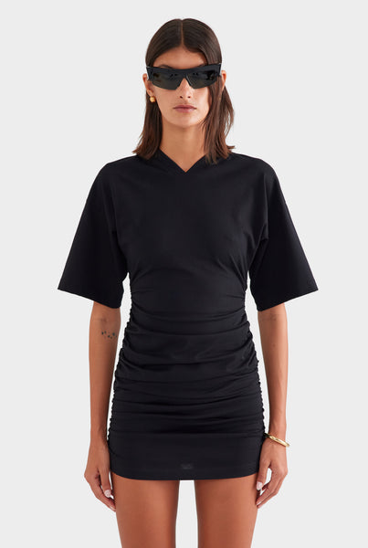 Gathered T Shirt Mini Dress Black