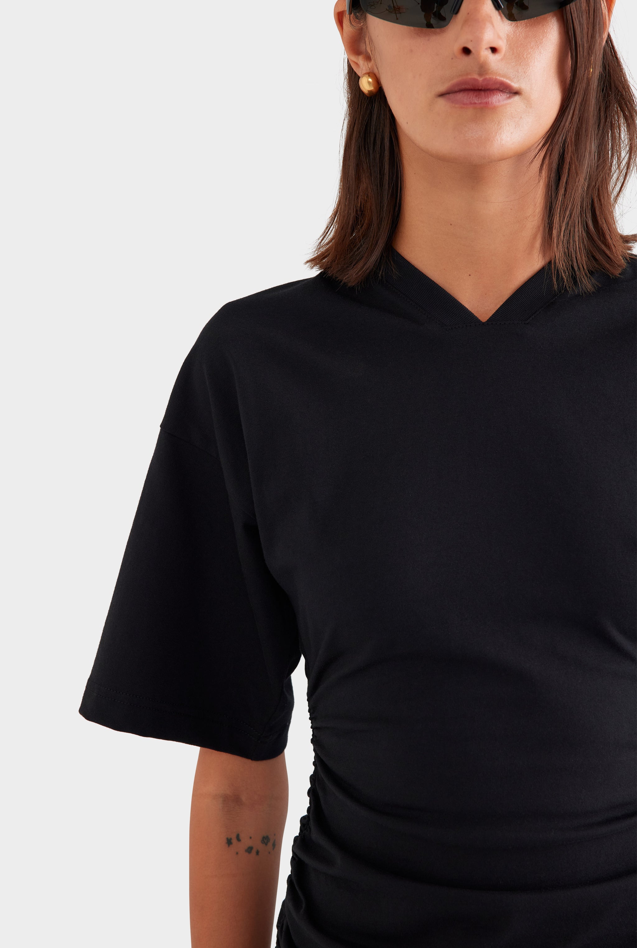 Gathered T Shirt Mini Dress - Black