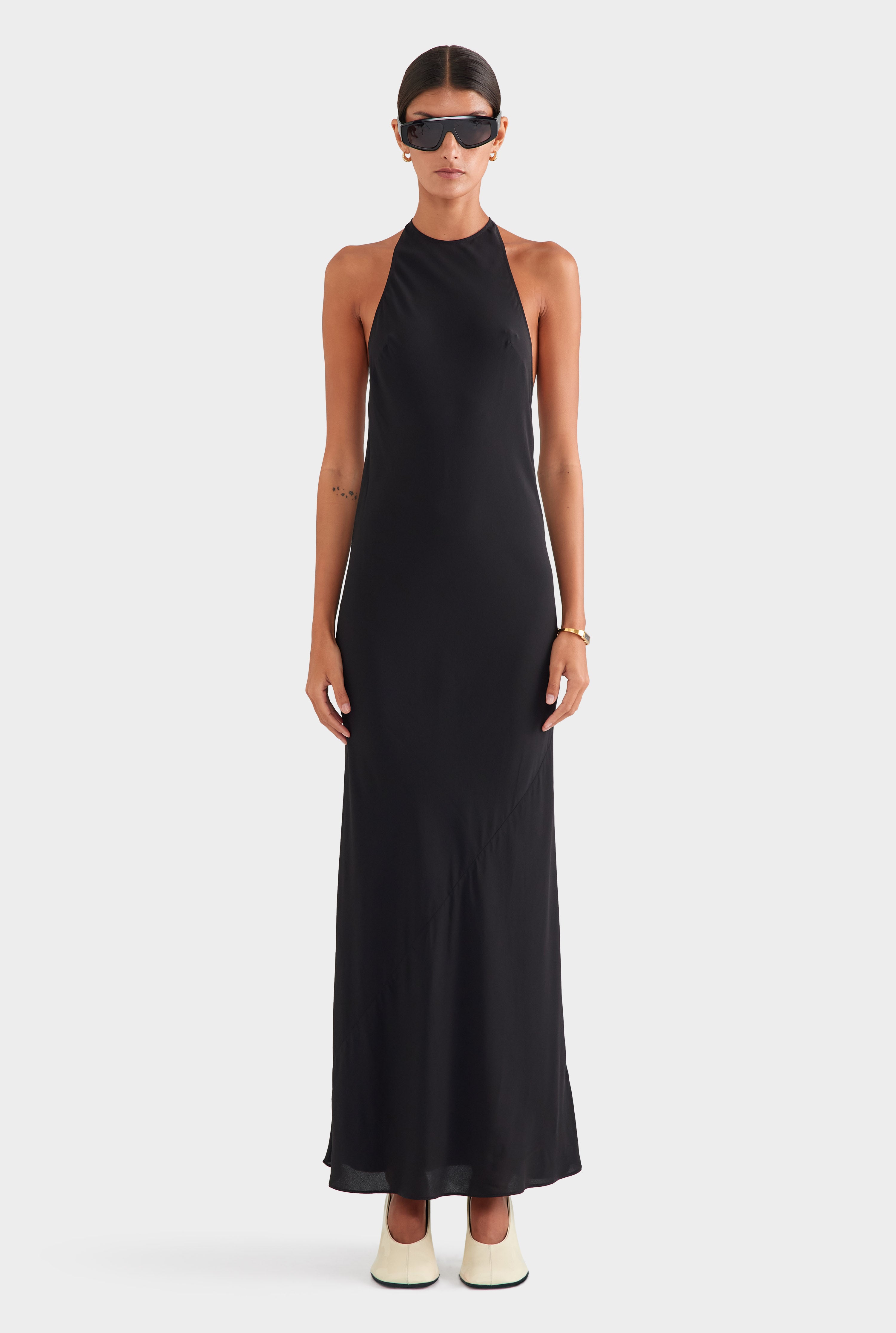 Silk Halter Maxi Dress - Black