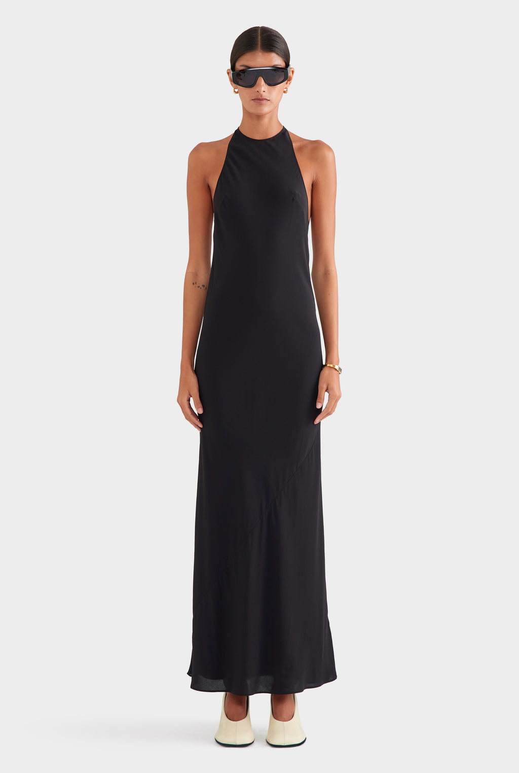 Silk Halter Maxi Dress - Black