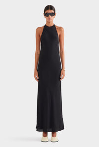 Silk Halter Maxi Dress - Black