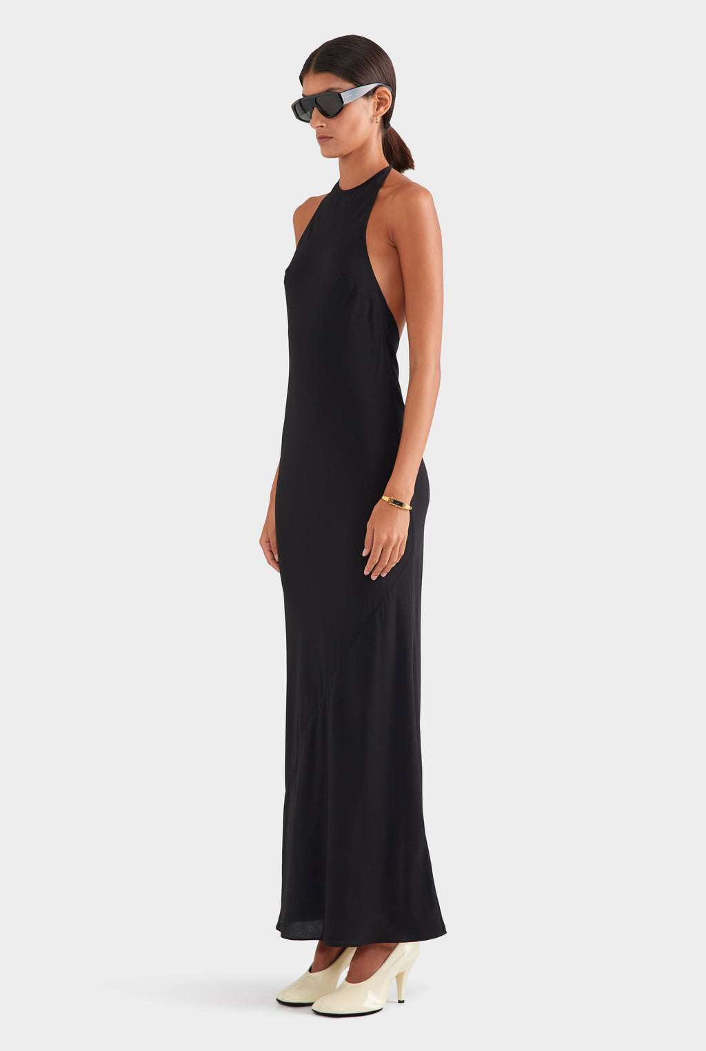 Silk Halter Maxi Dress - Black