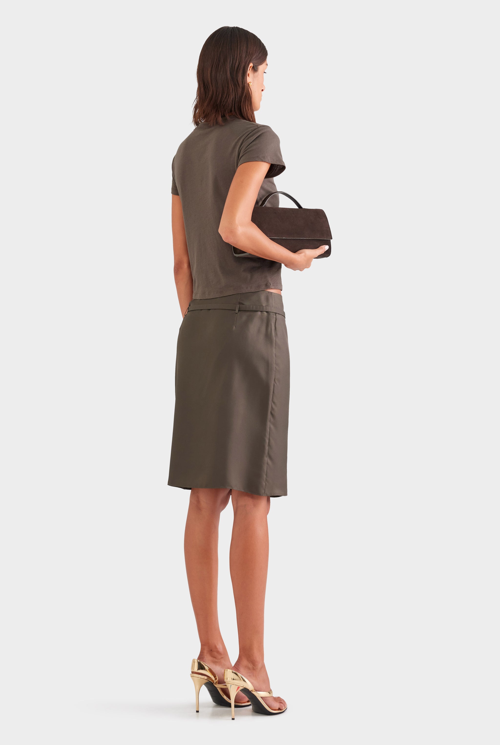 Silk Twill Belted Skirt - Dark Olive