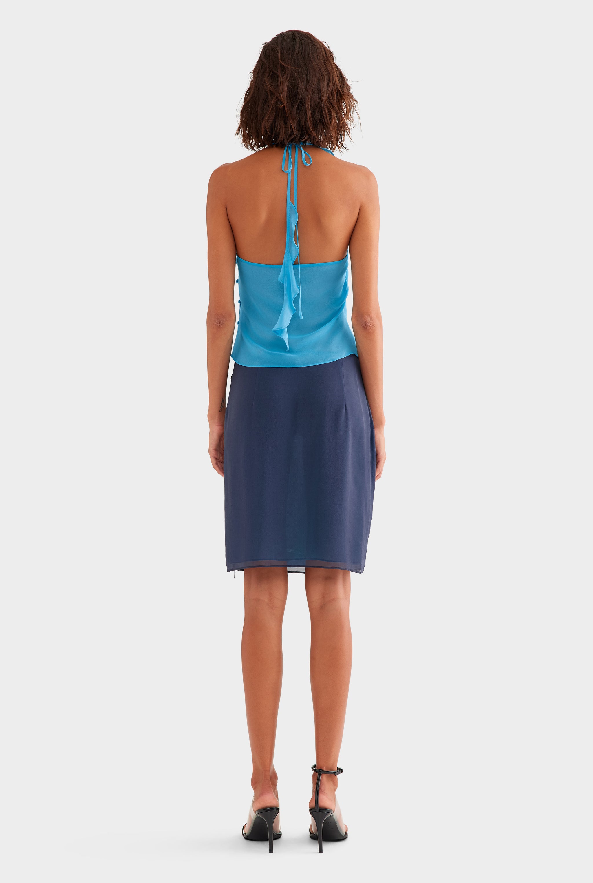 Layered Embroidered Silk Skirt - Navy/Bright Blue