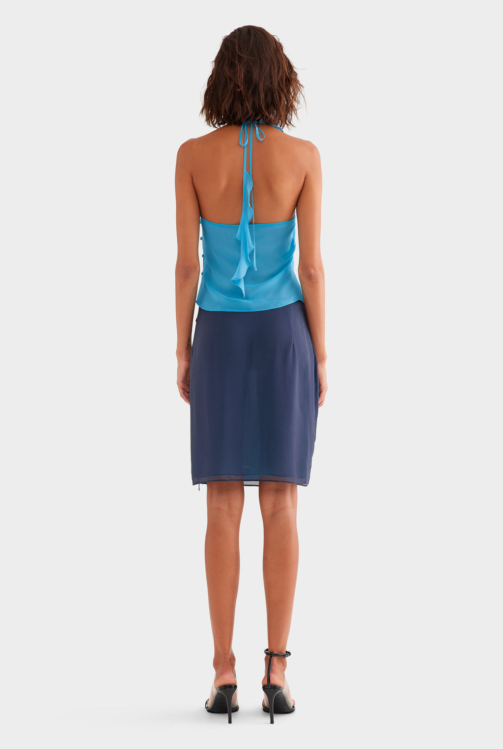 Asymmetric Ruffle Halter Top - Bright Blue