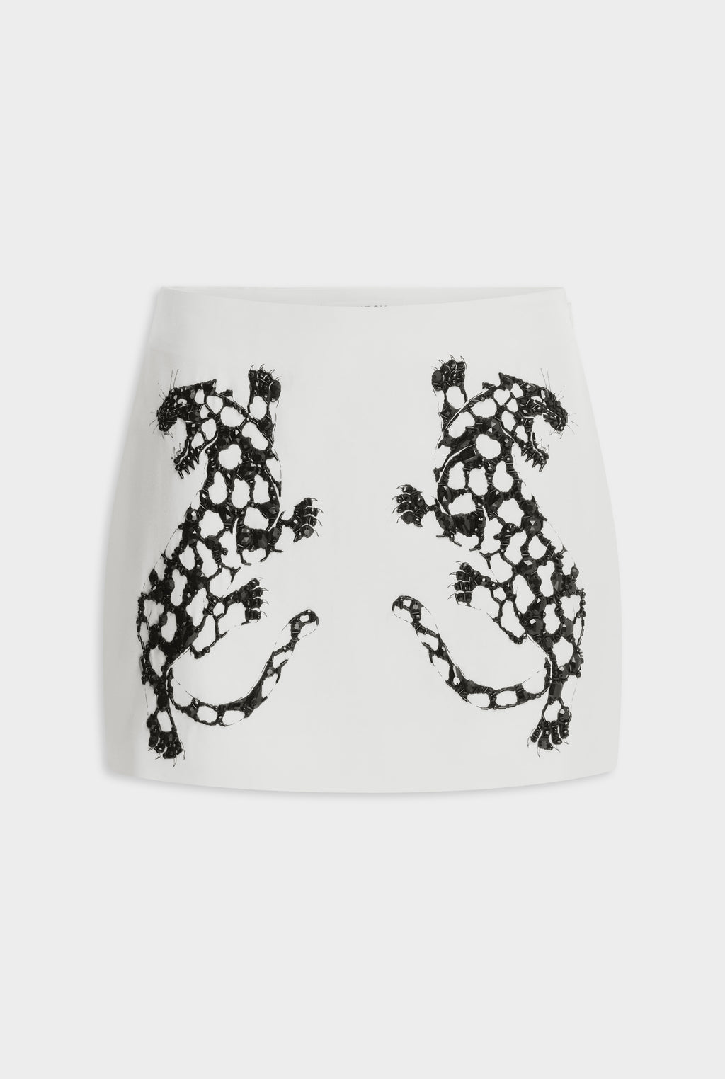 Beaded Silk Mini Skirt - Off White/Black Jaguar