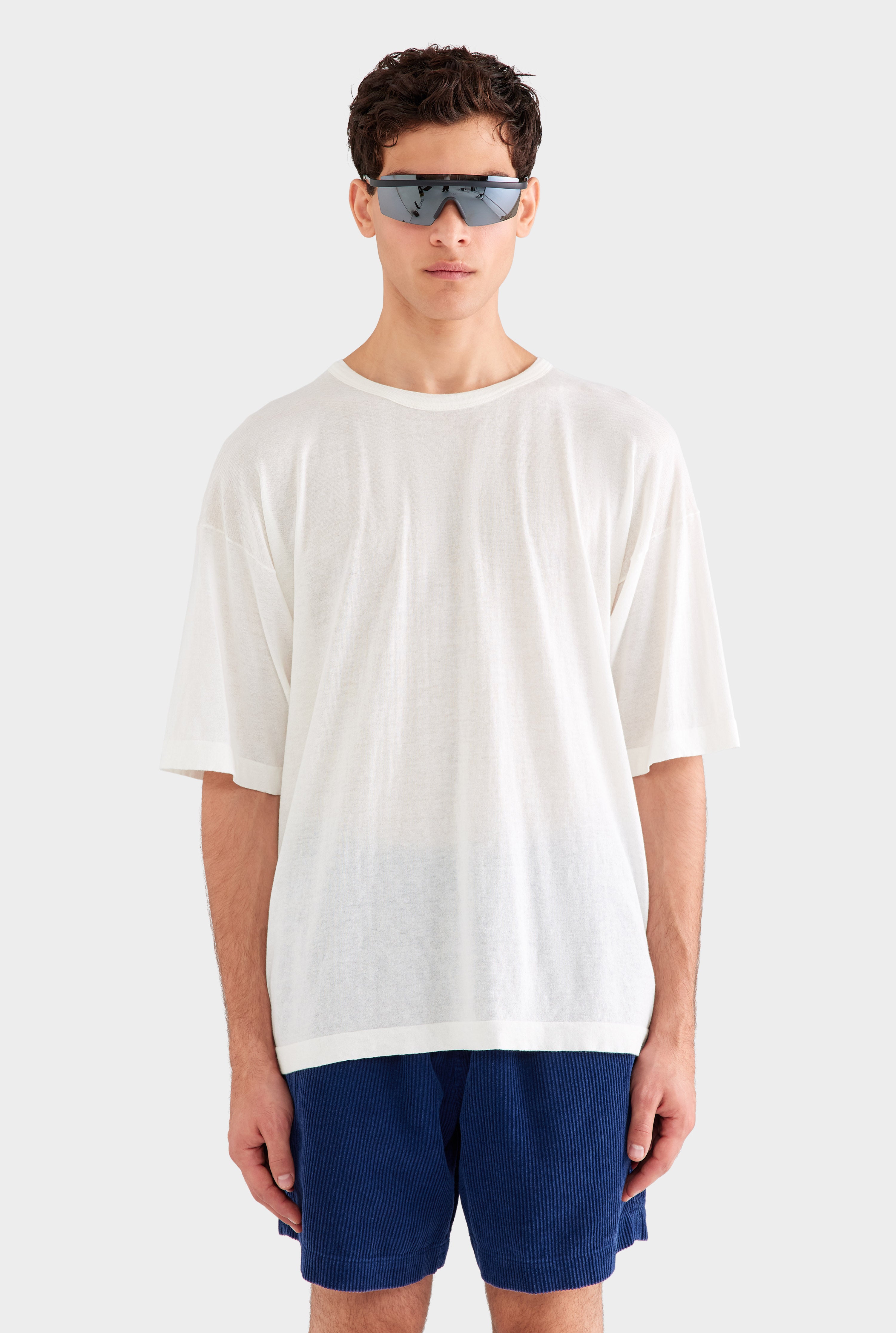 Boxy Cotton Knit T Shirt - Off White