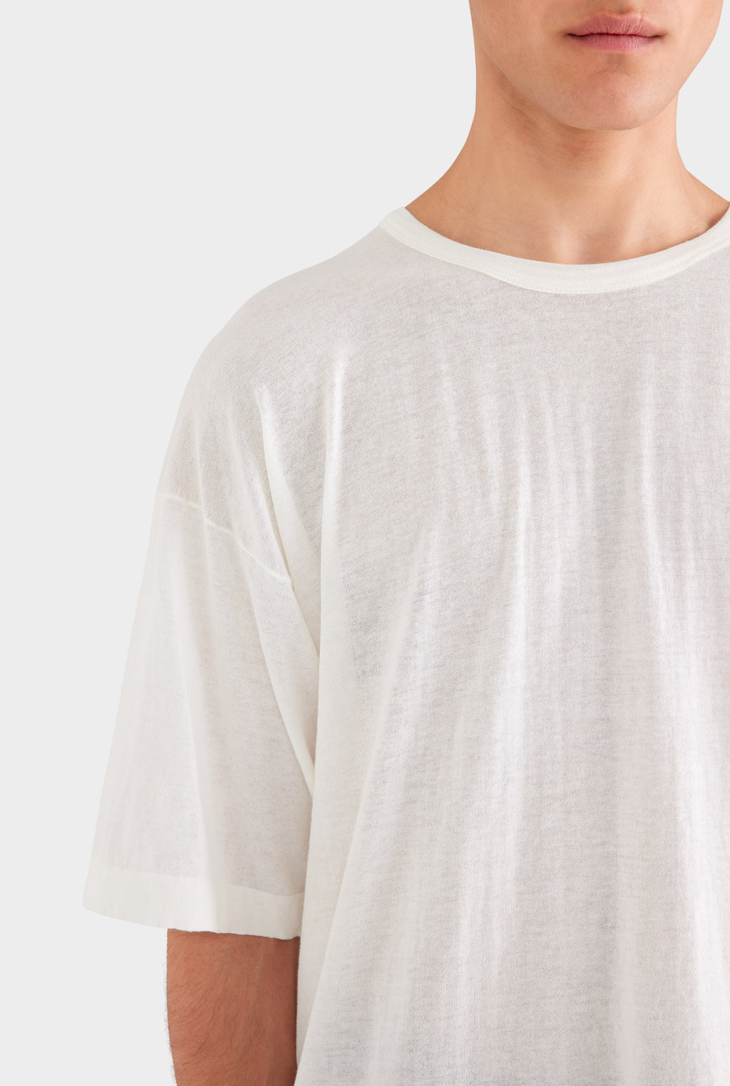 Boxy Cotton Knit T Shirt - Off White