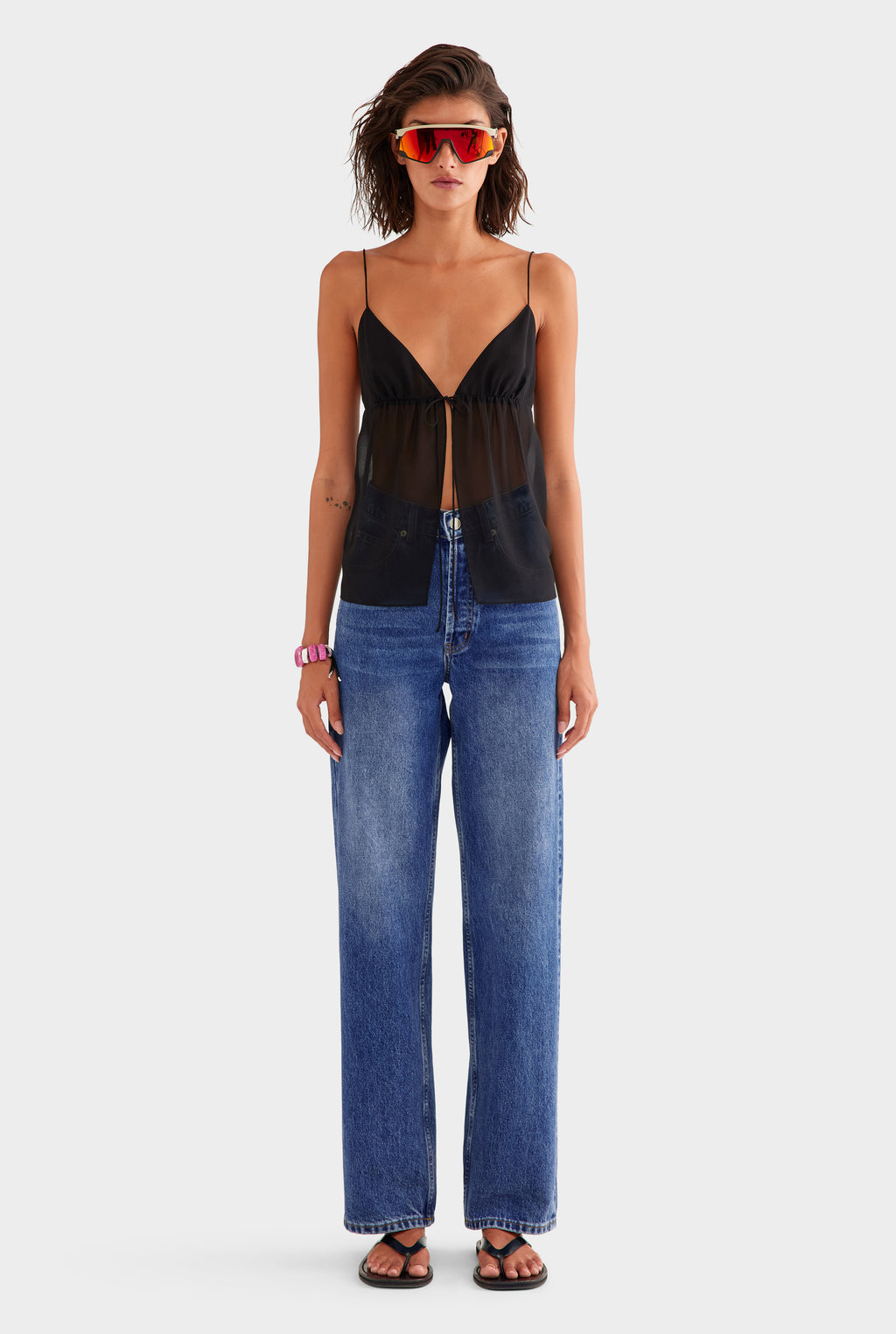 Tie Front Silk Georgette Cami - Black