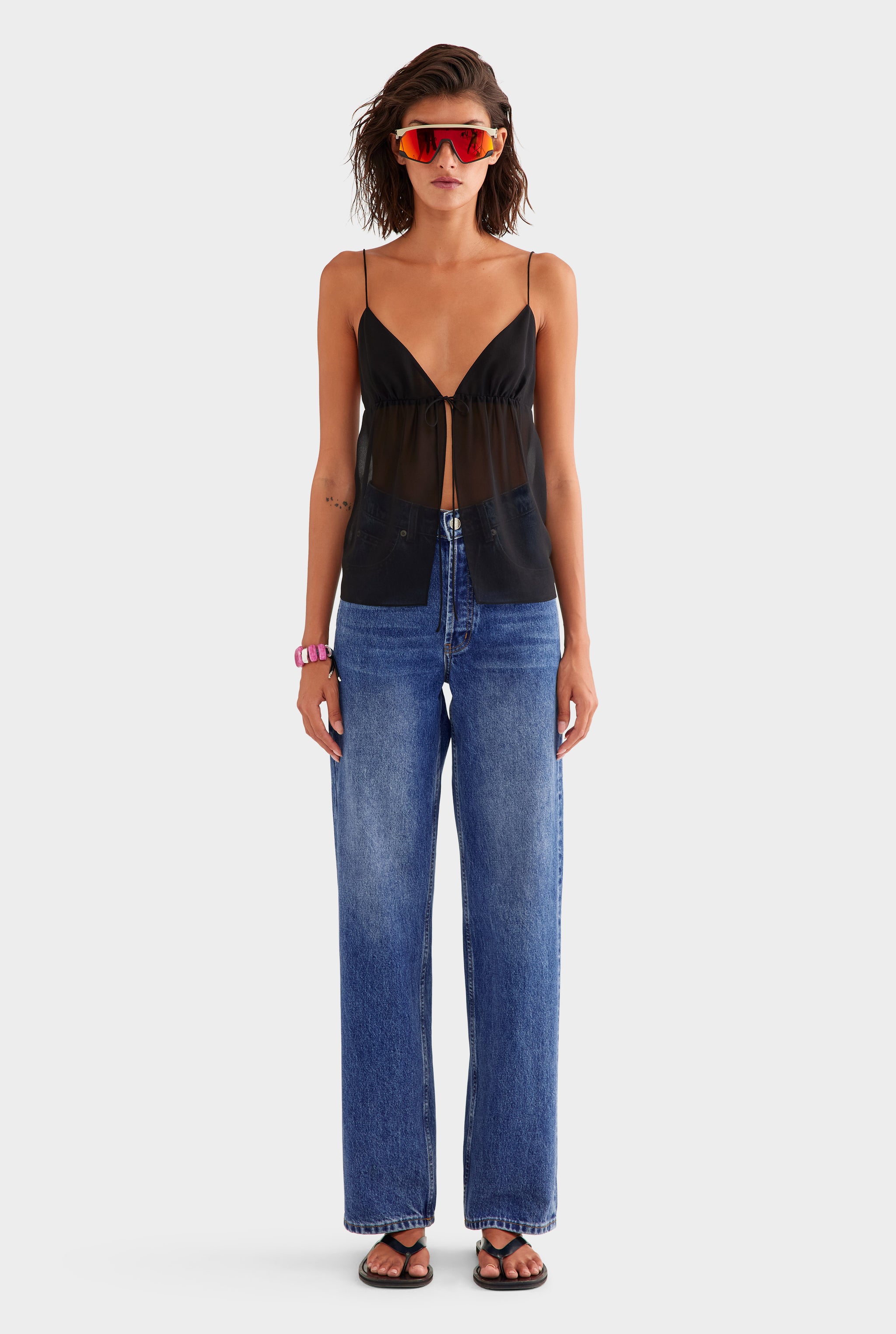 Tie Front Silk Georgette Cami - Black