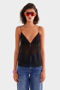 Tie Front Silk Georgette Cami - Black