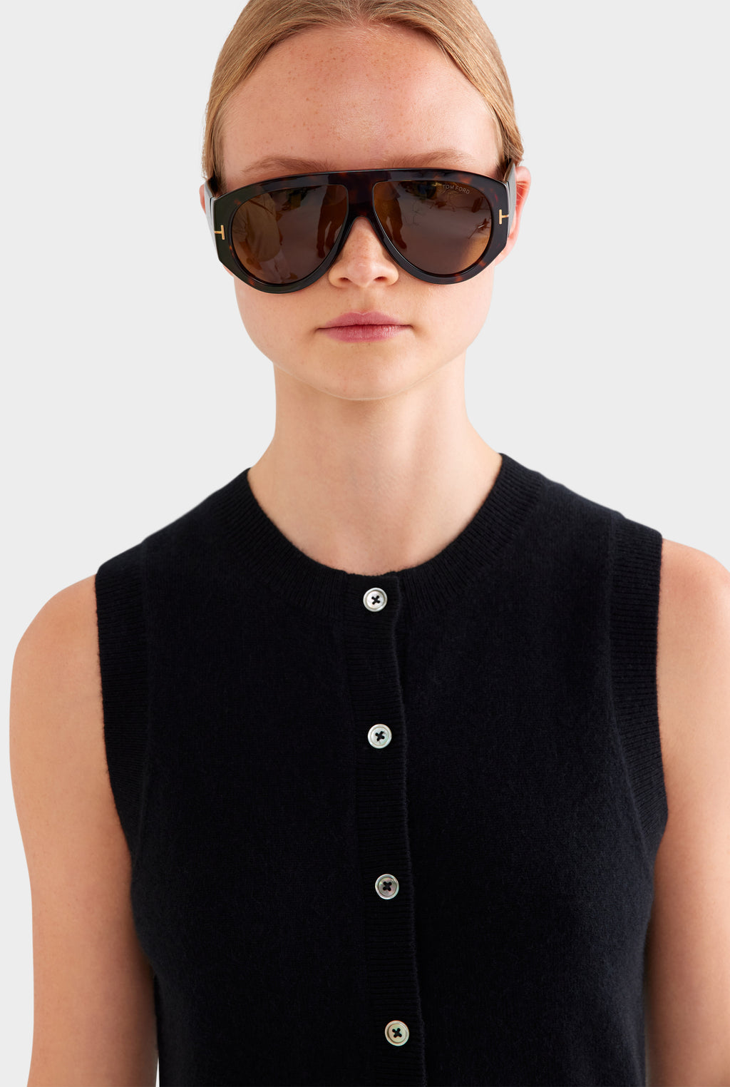 Cashmere Button Through Tank - Black