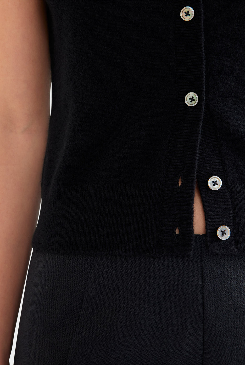 Cashmere Button Through Tank - Black
