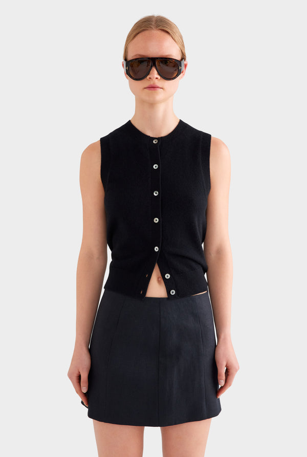 Cashmere Button Through Tank - Black