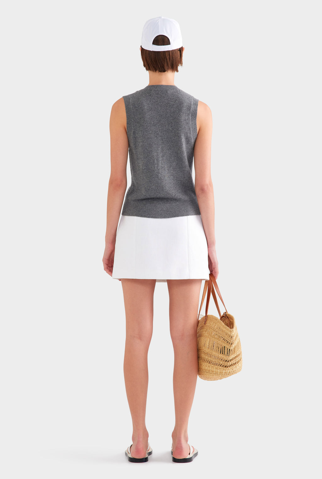 Cashmere Button Through Tank - Charcoal