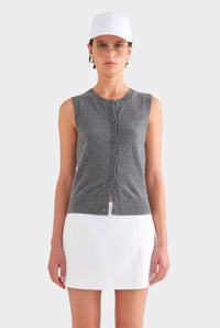 Cashmere Button Through Tank - Charcoal