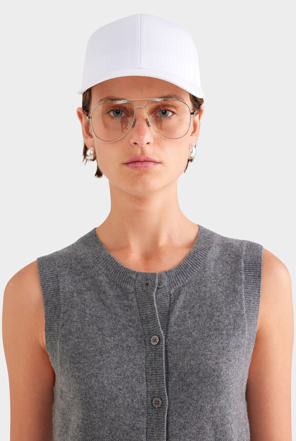 Cashmere Button Through Tank - Charcoal