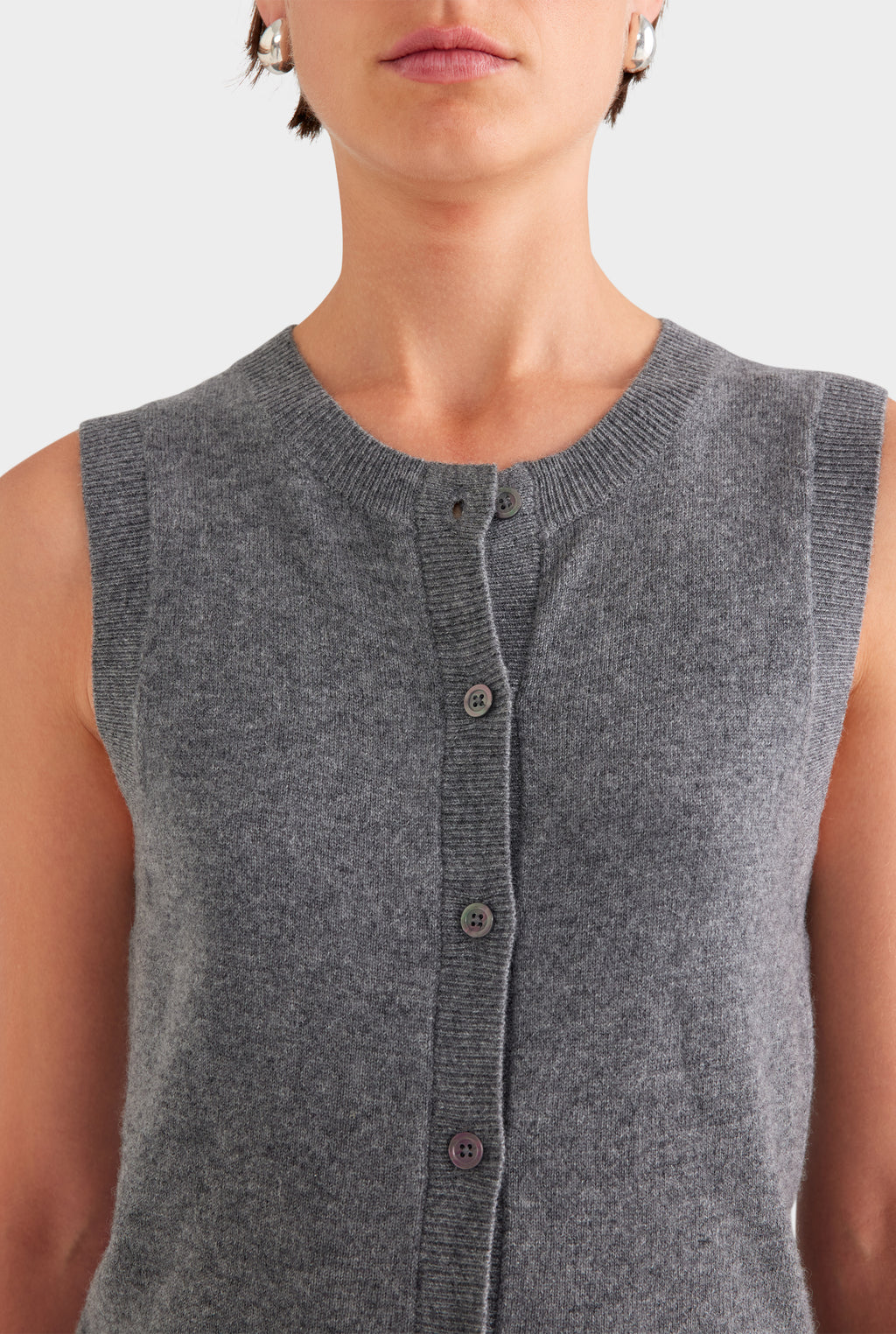 Cashmere Button Through Tank - Charcoal