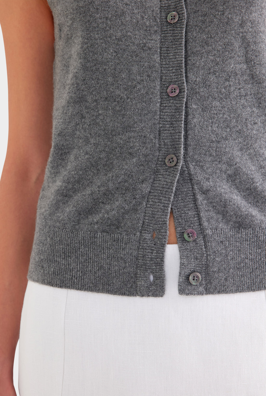 Cashmere Button Through Tank - Charcoal