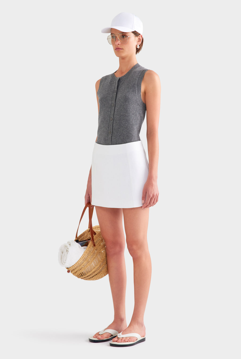 Cashmere Button Through Tank - Charcoal