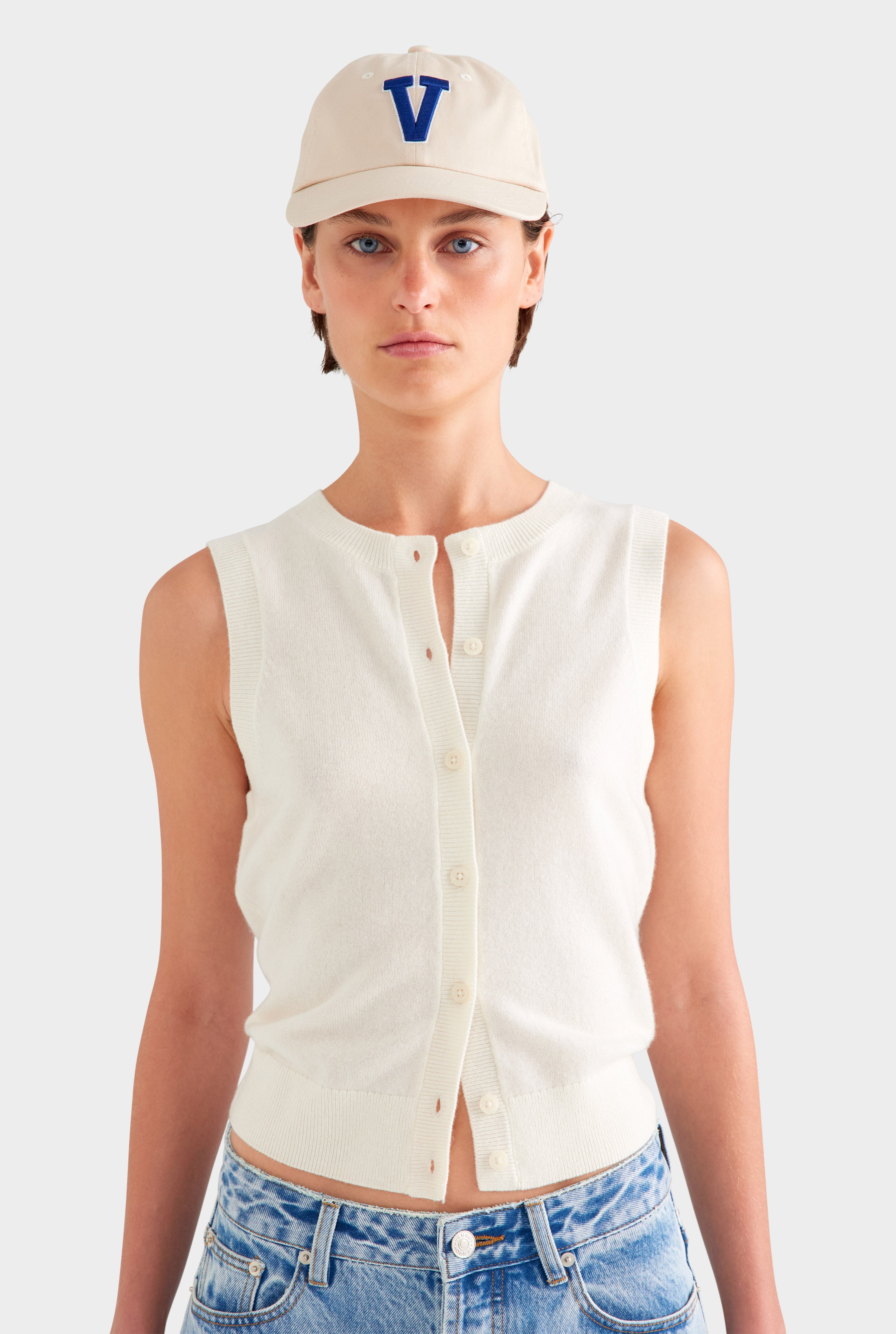 Cashmere Button Through Tank - Off White