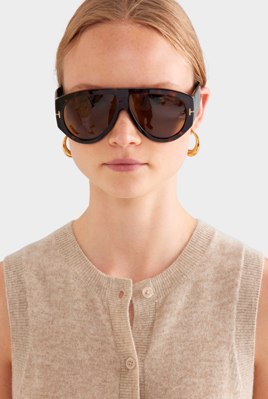 Cashmere Button Through Tank - Sand