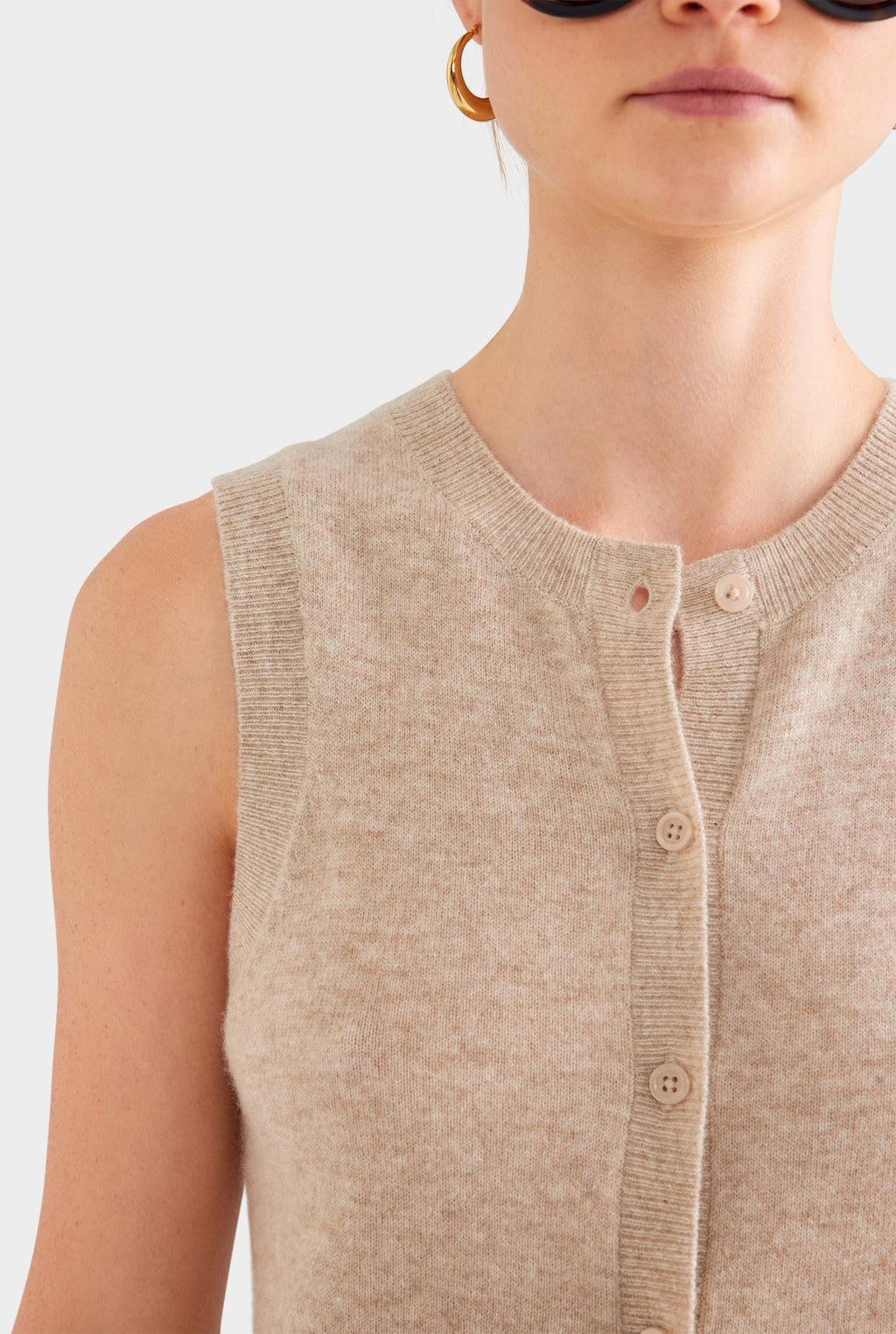 Cashmere Button Through Tank - Sand