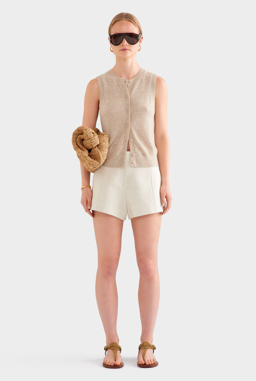 Cashmere Button Through Tank - Sand