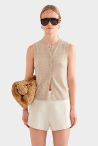 Cashmere Button Through Tank - Sand