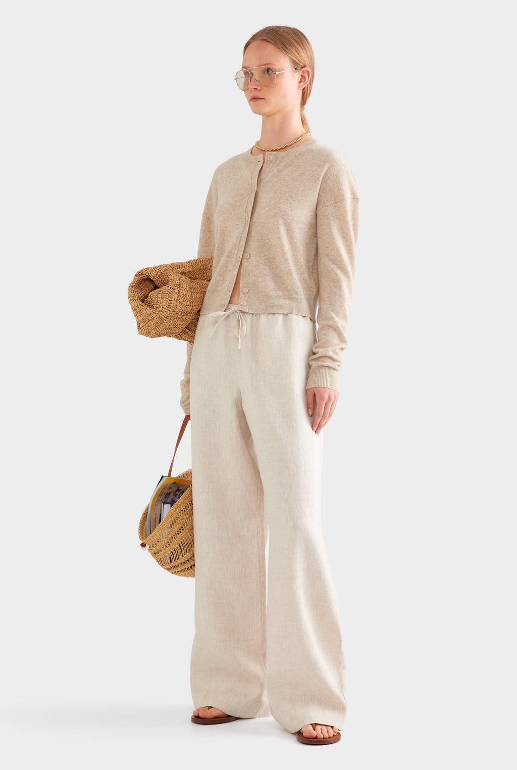 Dropshoulder Cashmere Cardigan - Sand