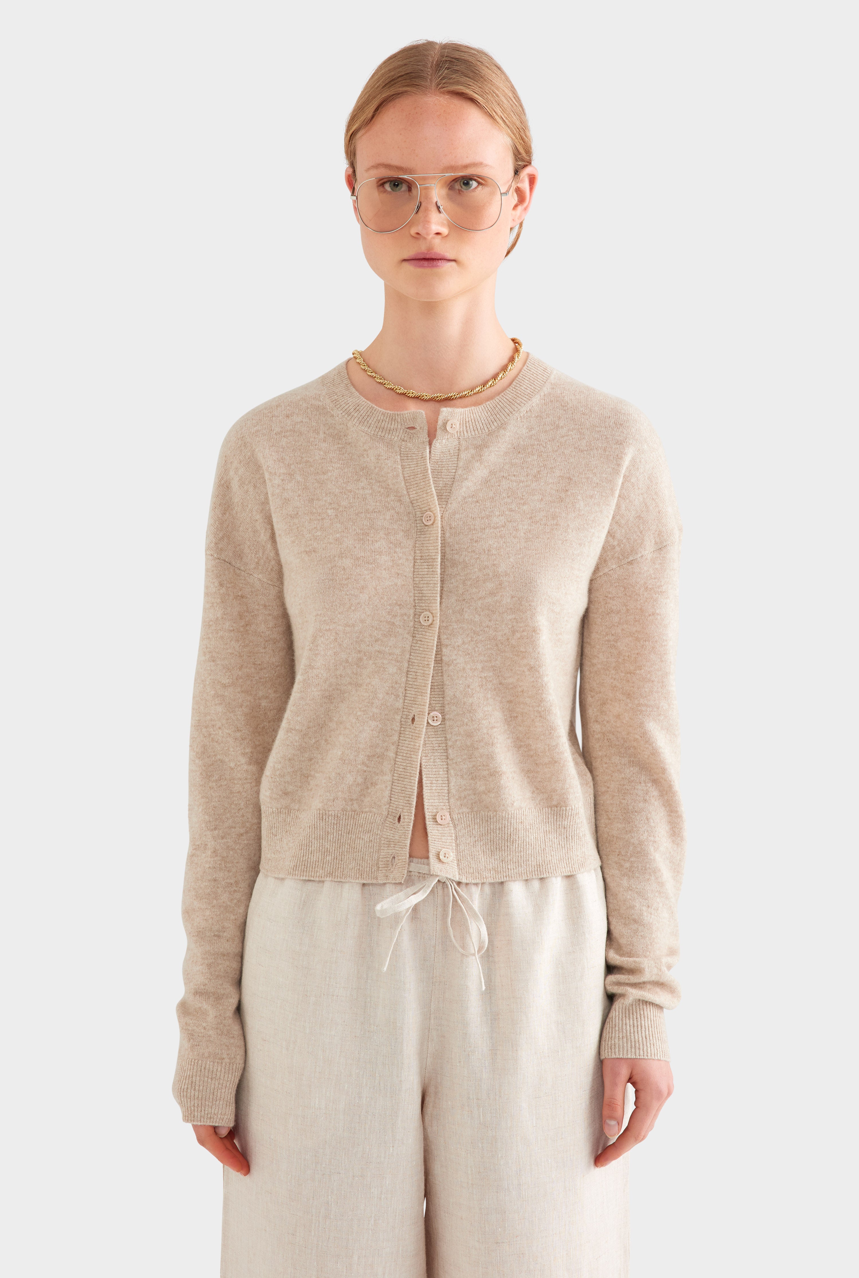 Dropshoulder Cashmere Cardigan - Sand