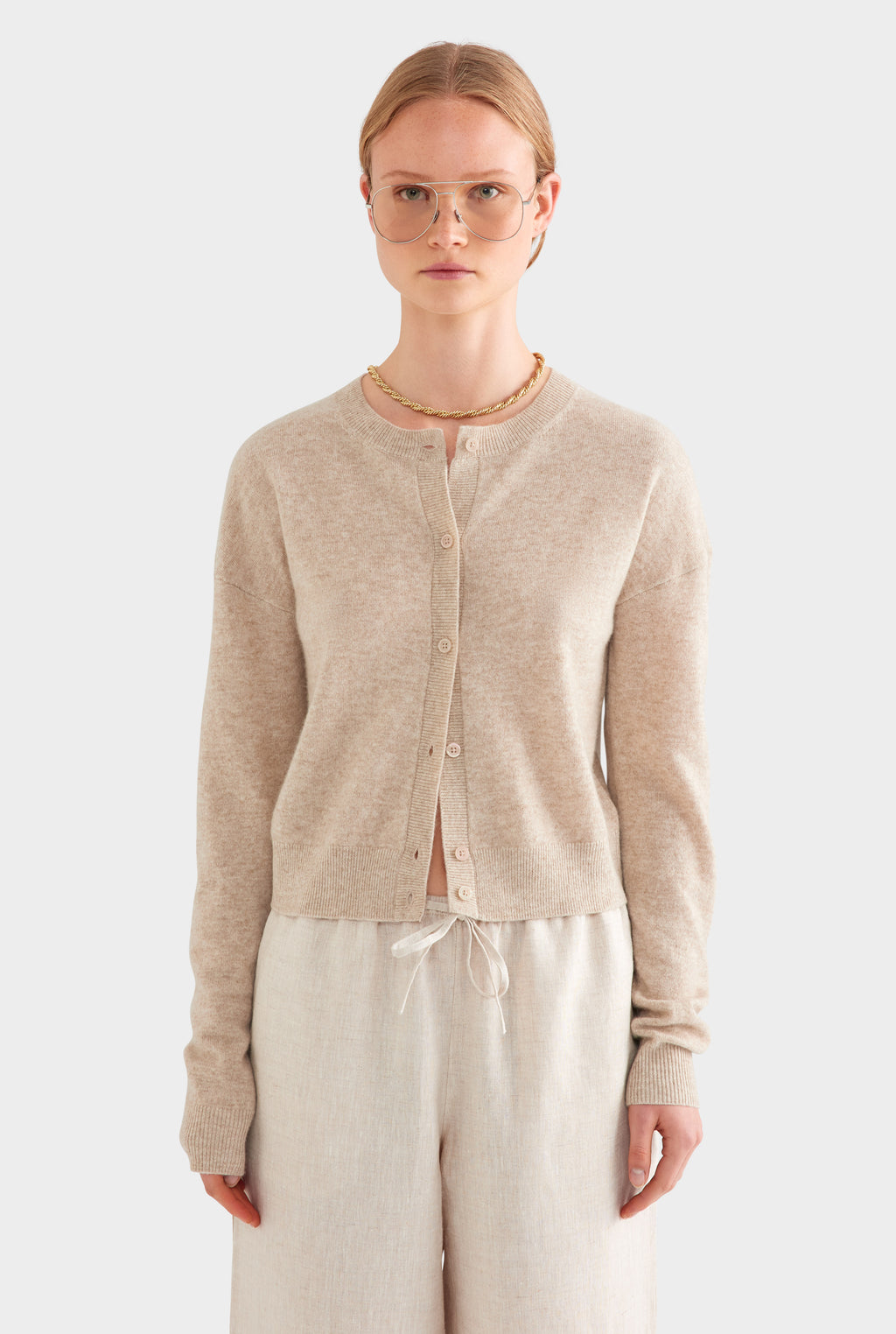 Dropshoulder Cashmere Cardigan - Sand