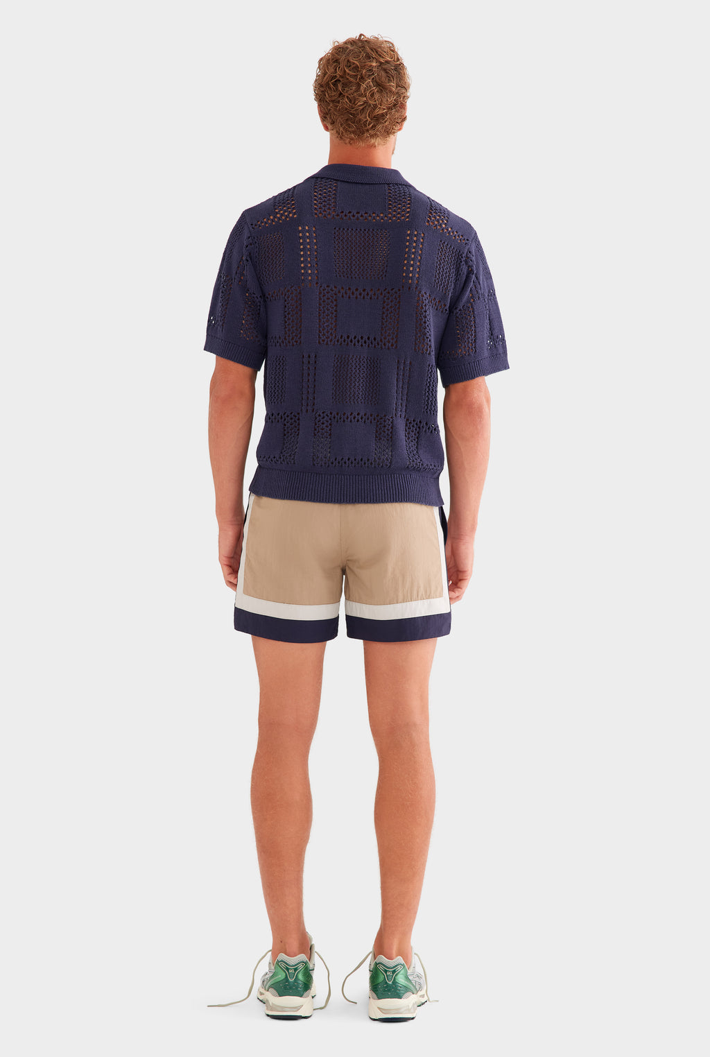 Check Crochet Knit Shirt - Navy