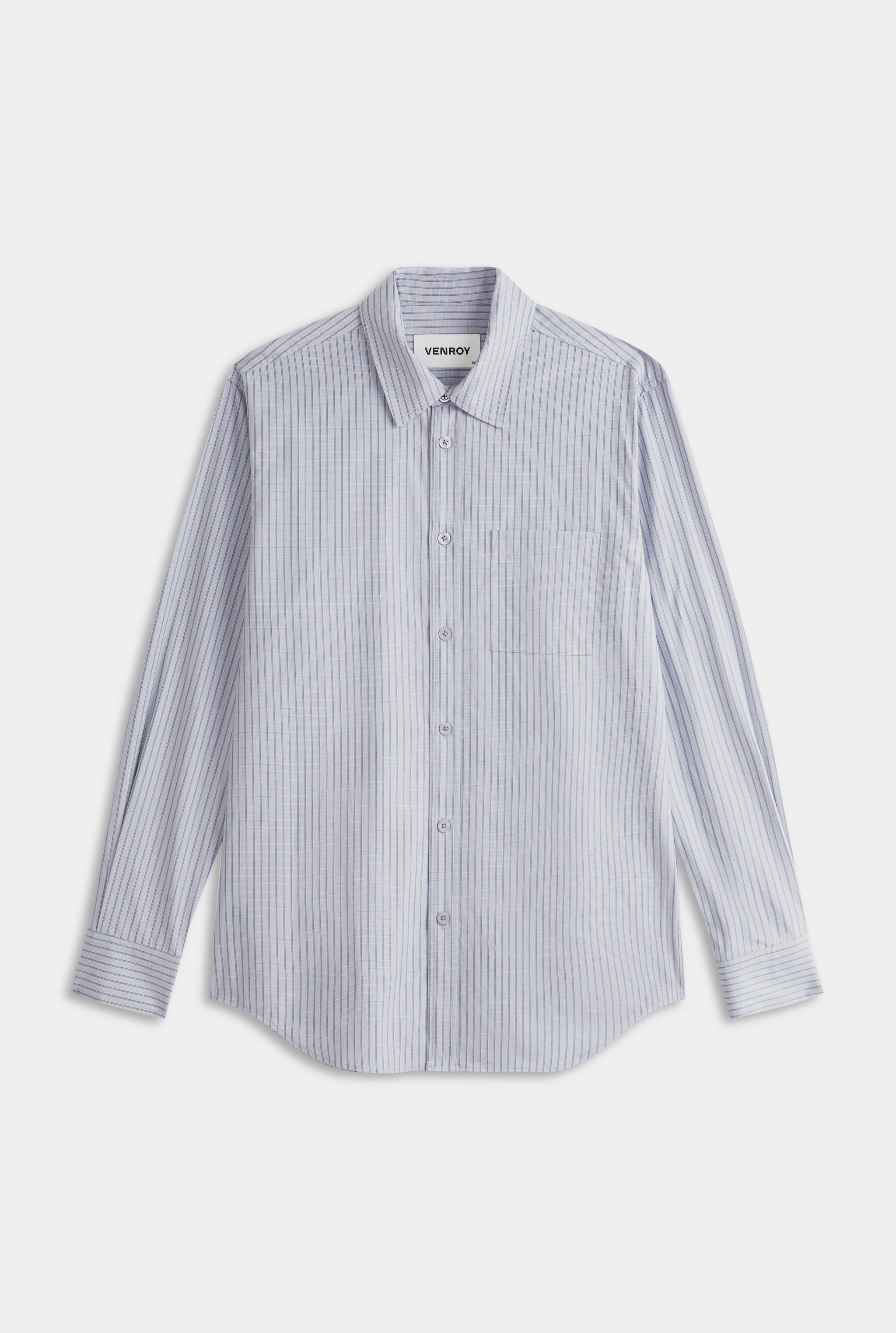 Classic Cotton Stripe Long Sleeve Shirt - Grey/Blue Check