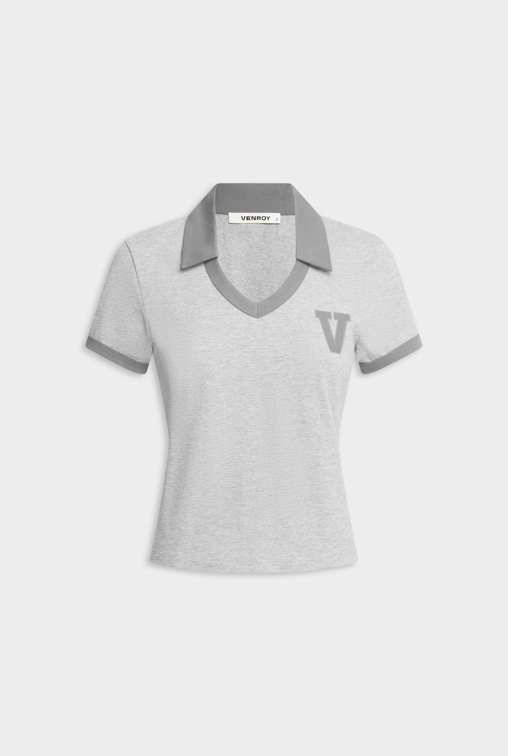 Collared V Neck Tee - Grey Marl