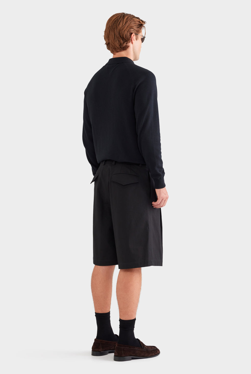 Cotton Canvas Pleated Bermuda Short - Black