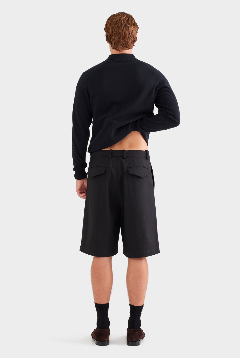 Cotton Canvas Pleated Bermuda Short - Black