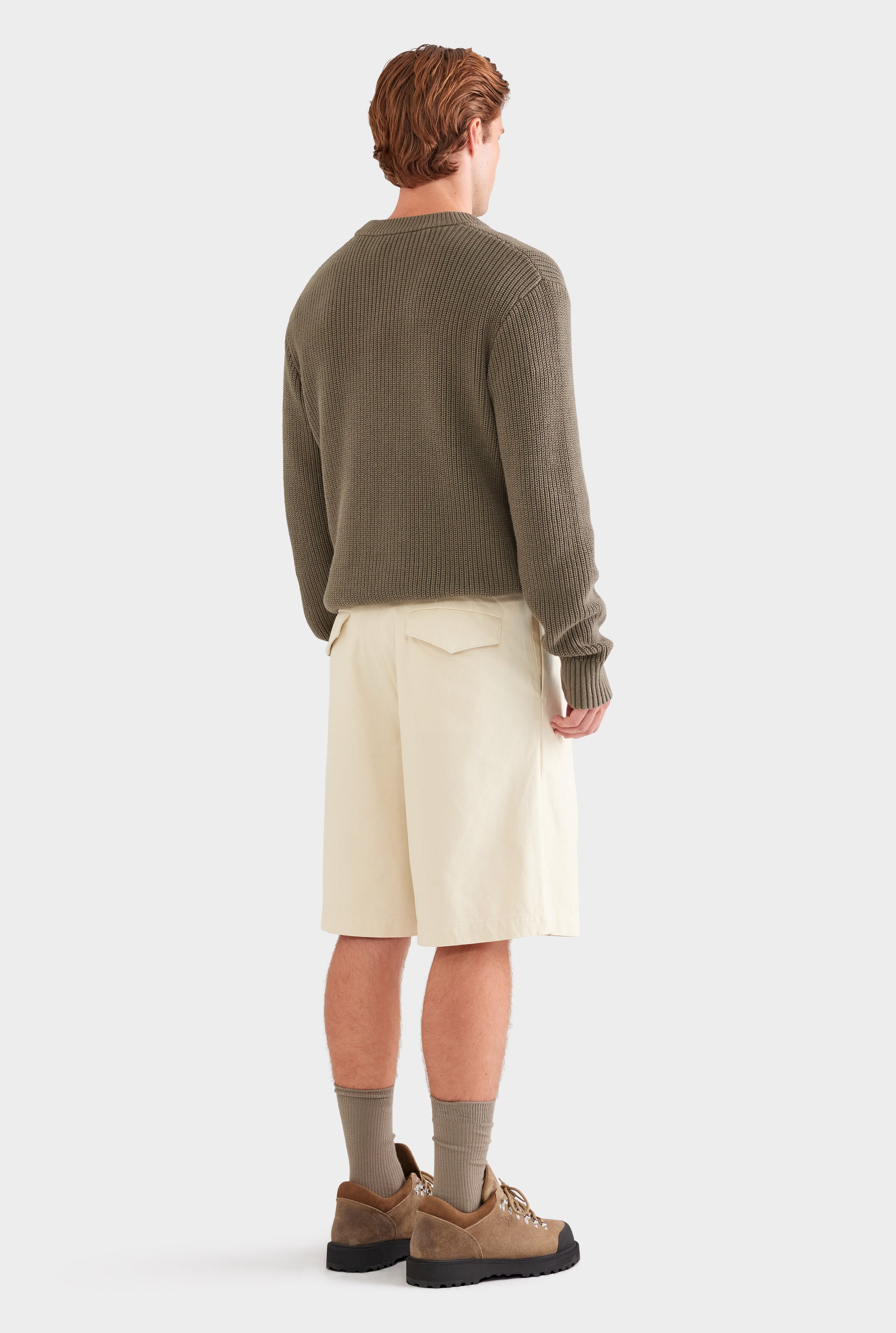 Cotton Canvas Pleated Bermuda Short - Cream