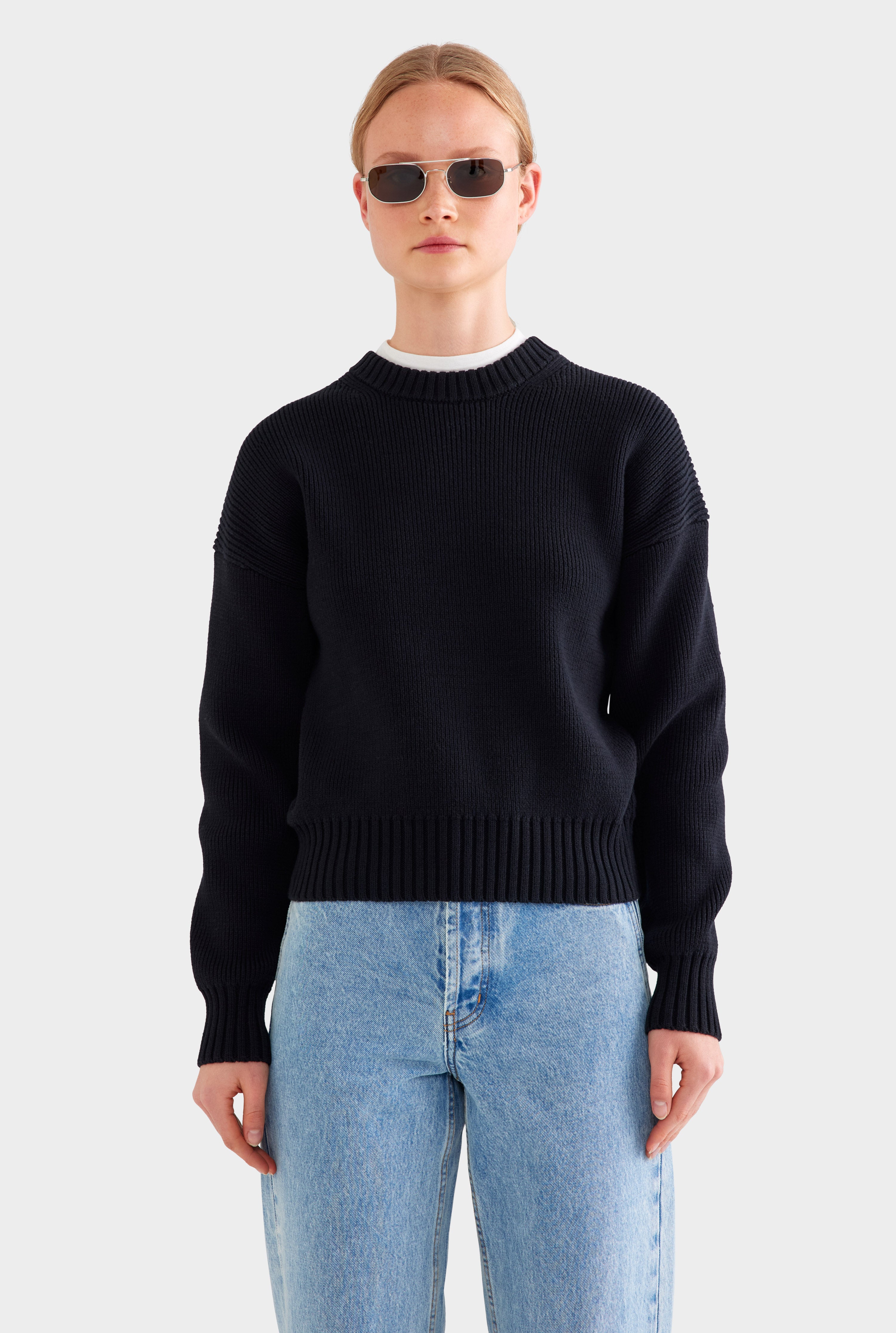 Cotton Knit Sweater - Black