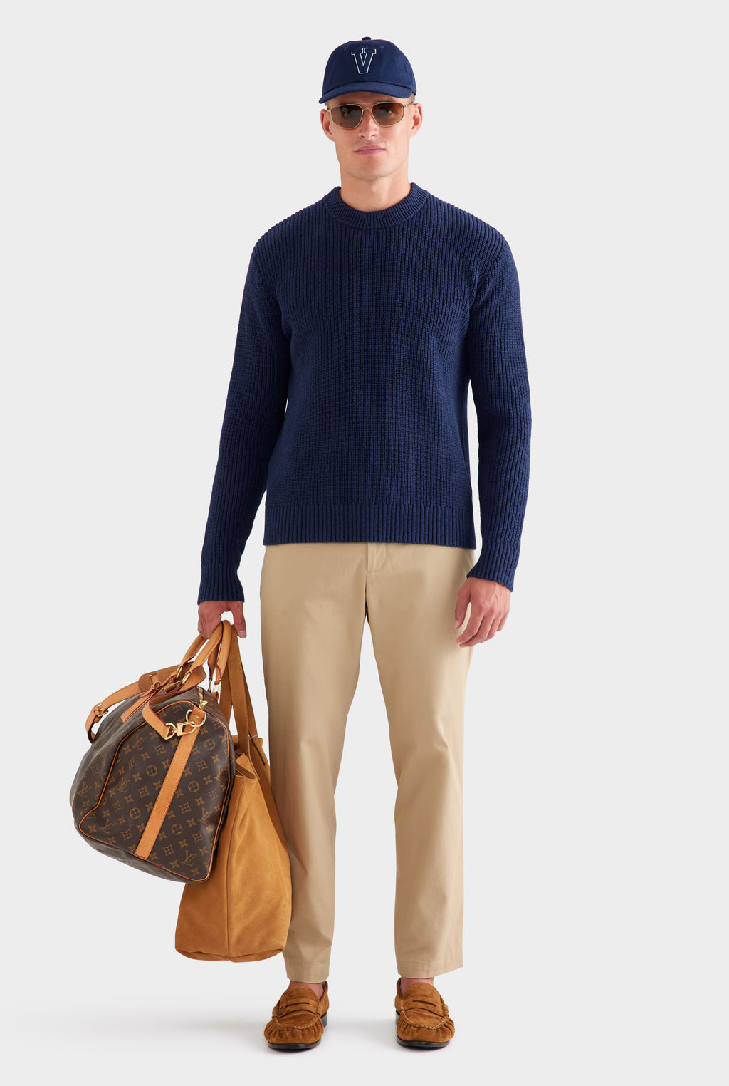 Relaxed Cotton Knit Sweater - Navy