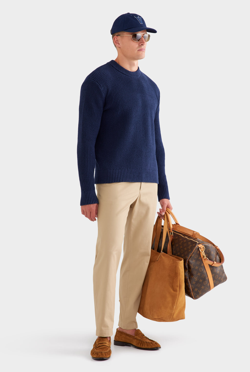 Relaxed Cotton Knit Sweater - Navy