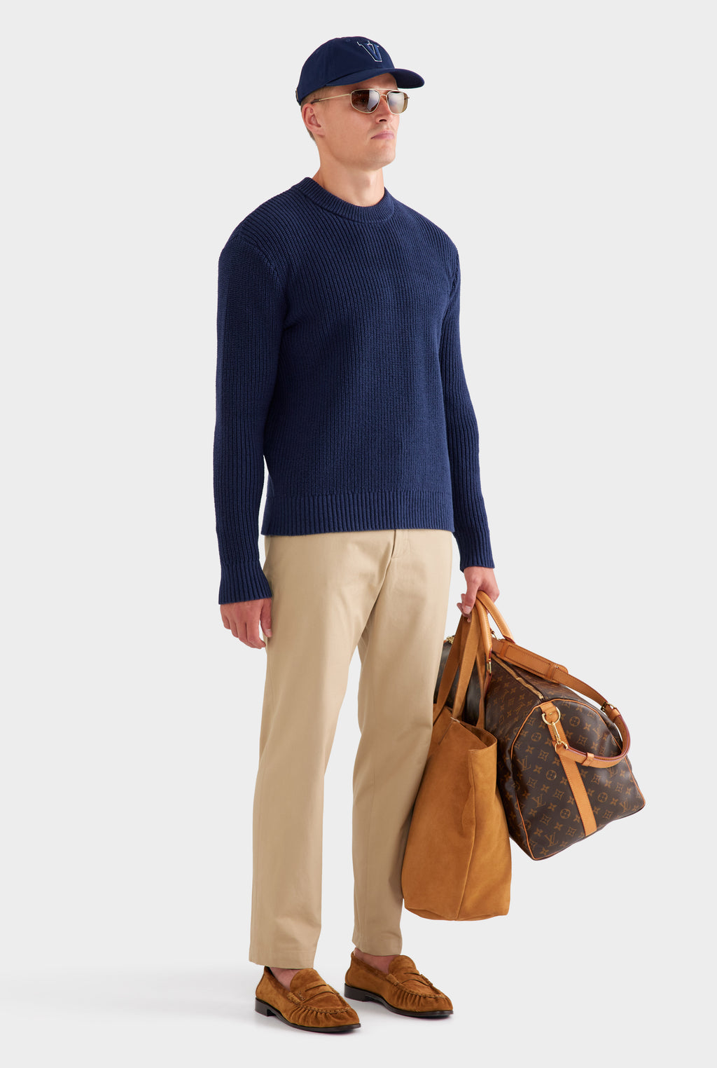 Relaxed Cotton Knit Sweater - Navy