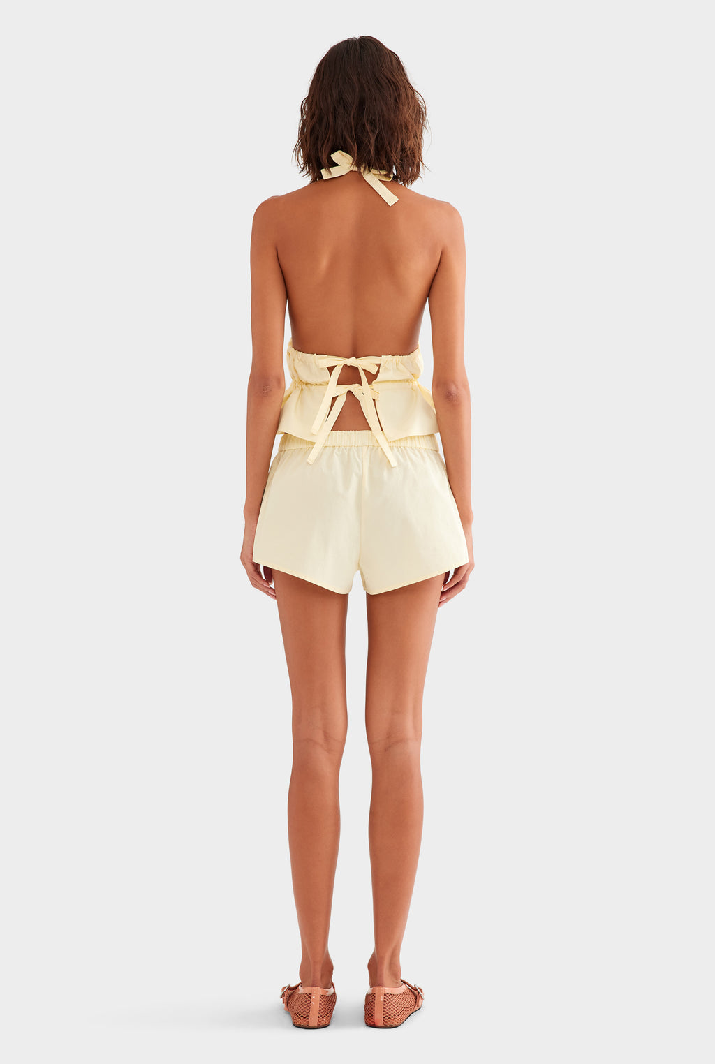 Cotton Poplin Halter Top - Pale Yellow