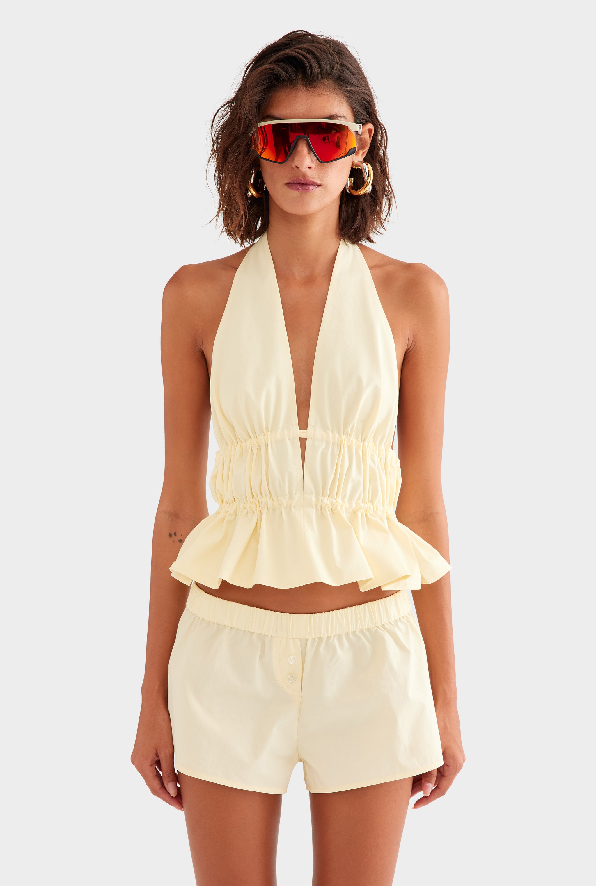 Cotton Poplin Halter Top - Pale Yellow