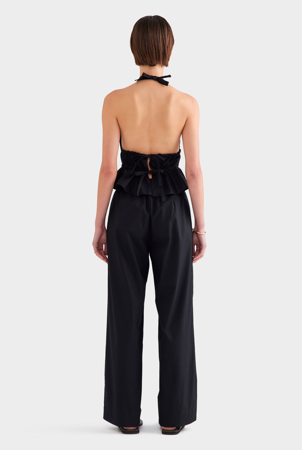 Cotton Poplin Halter Top - Black