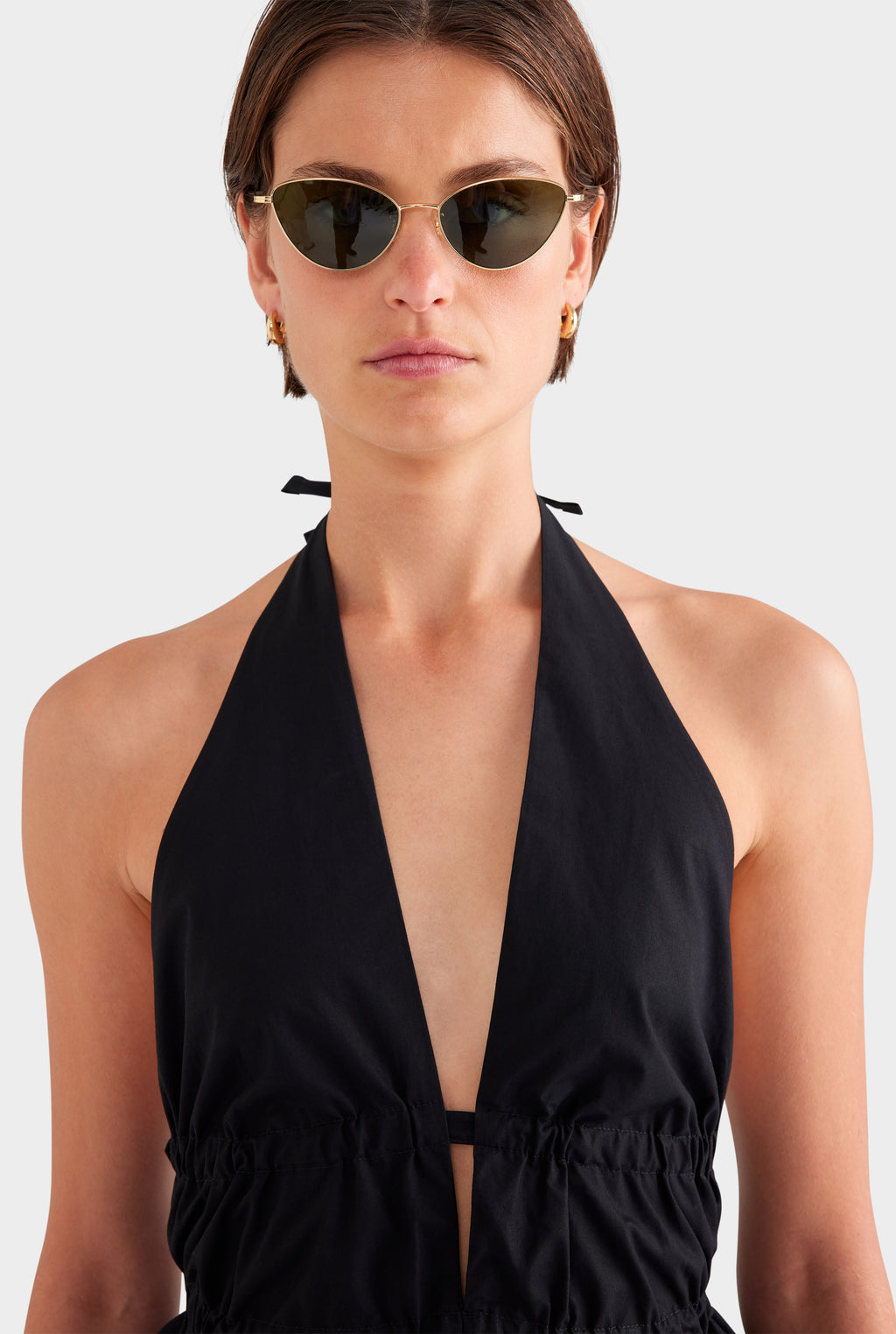 Cotton Poplin Halter Top - Black