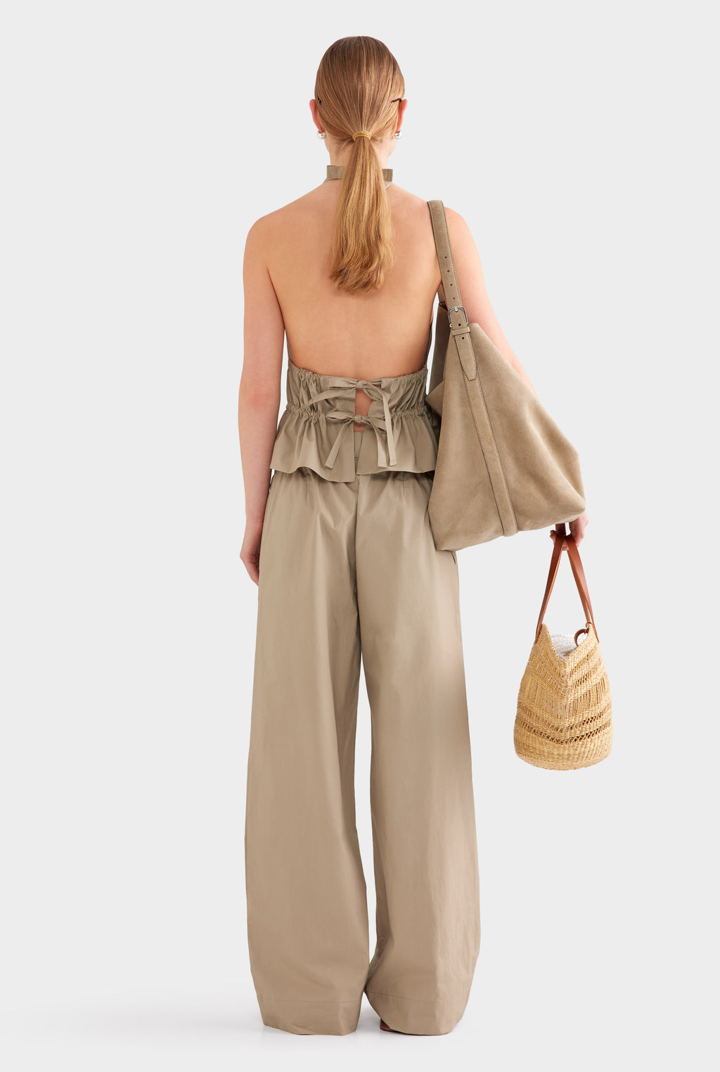 Cotton Poplin Halter Top - Pebble