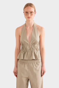 Cotton Poplin Halter Top - Pebble