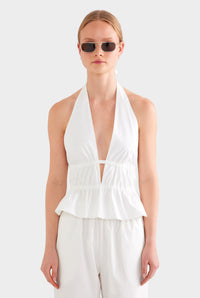 Cotton Poplin Halter Top - White