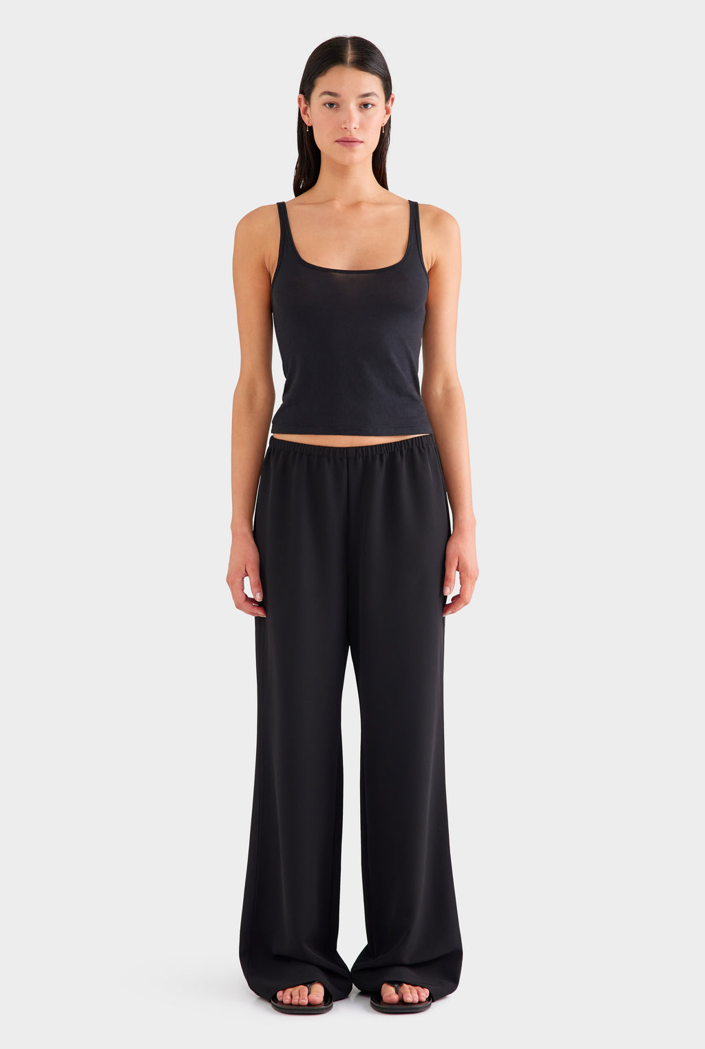 Crepe Elastic Waist Pant - Black